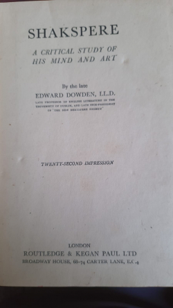 shakespeare a critical study of his mind and art