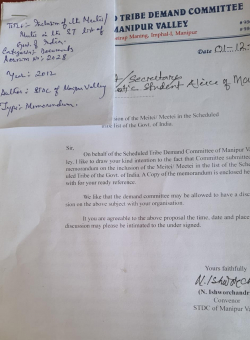 Memorandum: Inclusion of the Meetei/Meitei in the Scheduled Tribe List of the GoI; 2012